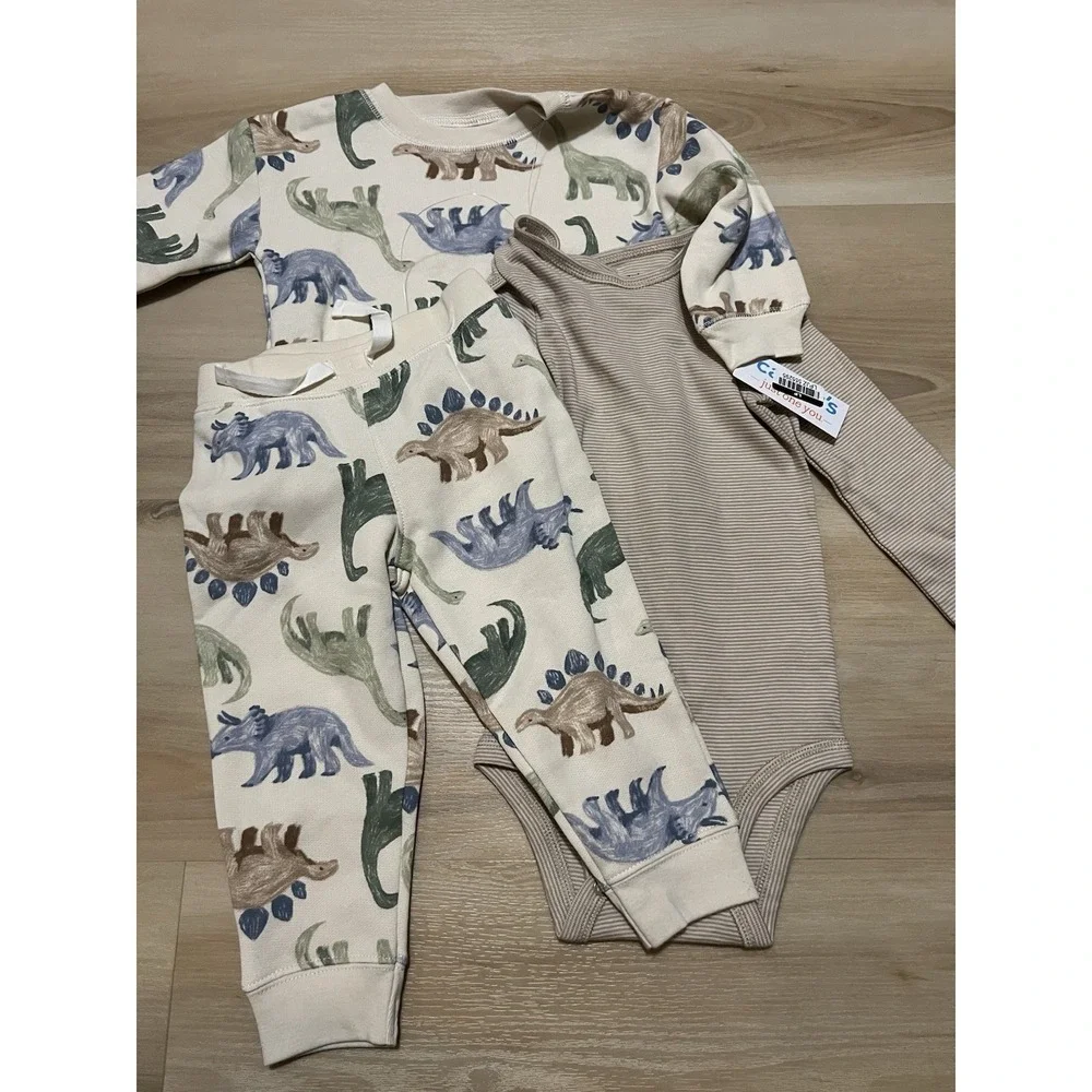 NWT Carters Just One You 3 Piece Set 18 Months Dinosaurs Crewneck Bodysuit Pants